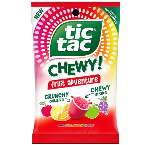 Tic Tac Chewy Fruit Adventure Peg bag 80gm 12PK