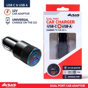 Charger Dual Port Car USB A USB C Black 12PK