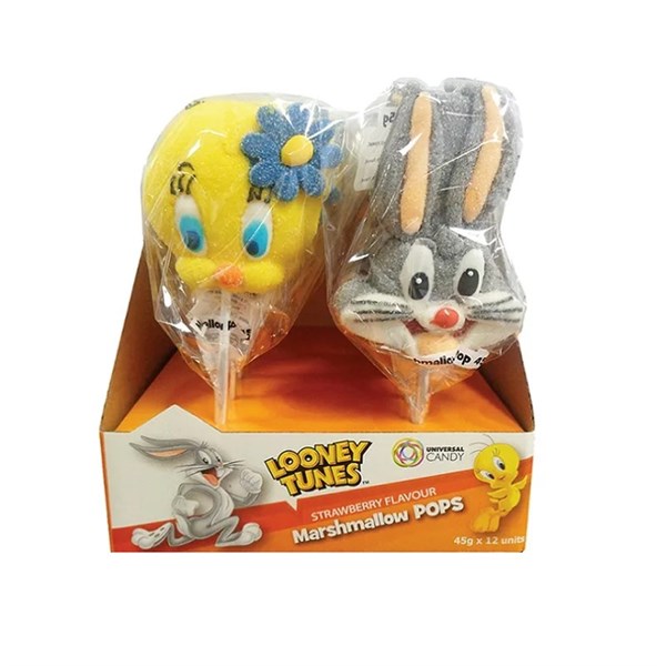 Looney Tunes Marshmallow Pops 45GM 12PK
