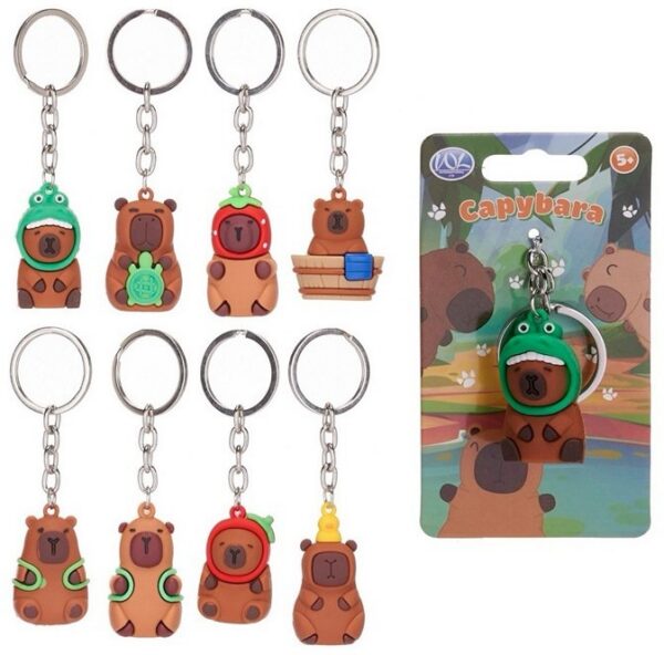 capybara-keychain-3d-8-assorted-4-5cm Squishy Squeeze Keychain Capybara Series 48PK